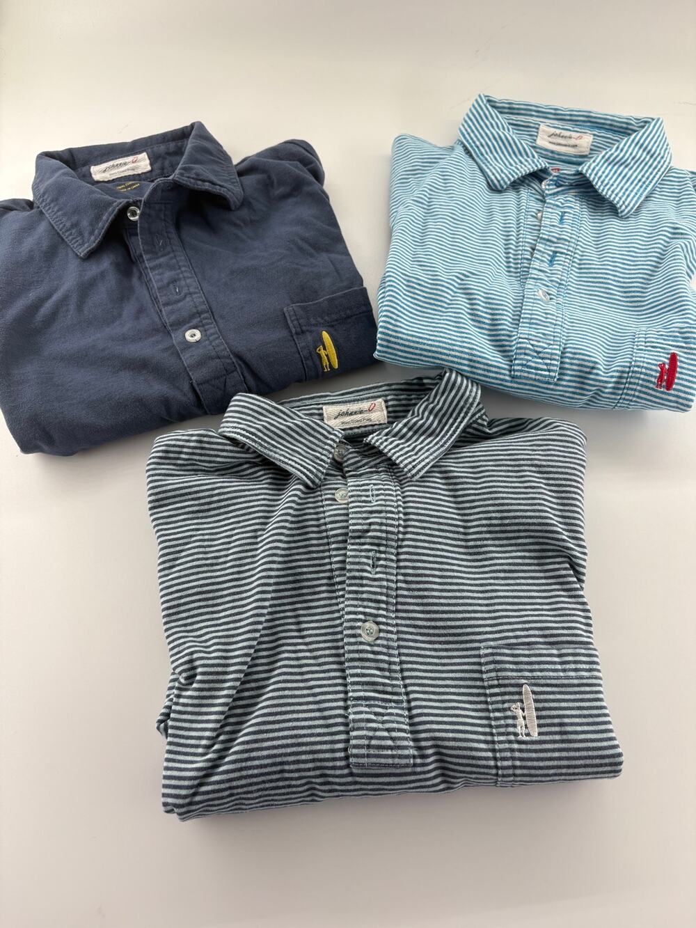 Lot of 3 Johnnie-O Pocket Polo Shirts Mens M Navy Blue Striped Cotton Golf
